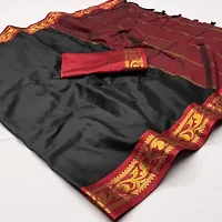 Beautiful Black Cotton Silk Zari Saree With Blouse Piece For Women-thumb1