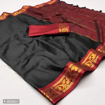 Beautiful Black Cotton Silk Zari Saree With Blouse Piece For Women-thumb2