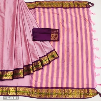 Beautiful Pink Cotton Silk Zari Saree With Blouse Piece For Women-thumb2