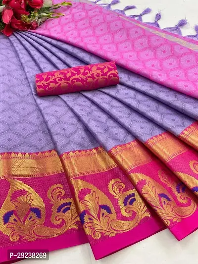 Beautiful Purple Cotton Silk Zari Saree With Blouse Piece For Women-thumb0