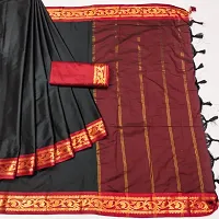 Beautiful Black Cotton Silk Zari Saree With Blouse Piece For Women-thumb2