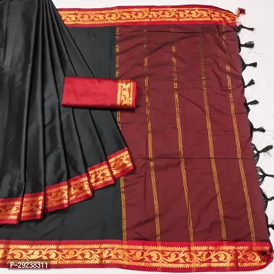 Beautiful Black Cotton Silk Zari Saree With Blouse Piece For Women-thumb3