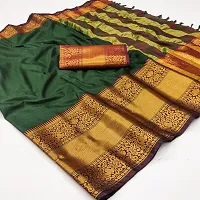 Beautiful Green Cotton Silk Zari Saree With Blouse Piece For Women-thumb1