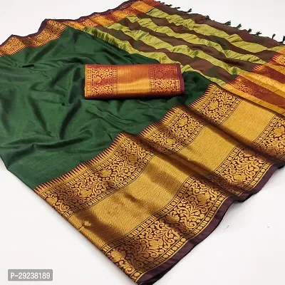 Beautiful Green Cotton Silk Zari Saree With Blouse Piece For Women-thumb2