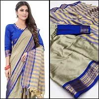 Beautiful Grey Cotton Silk Zari Saree With Blouse Piece For Women-thumb2