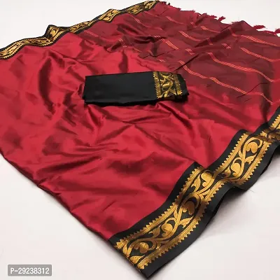 Beautiful Red Cotton Silk Zari Saree With Blouse Piece For Women