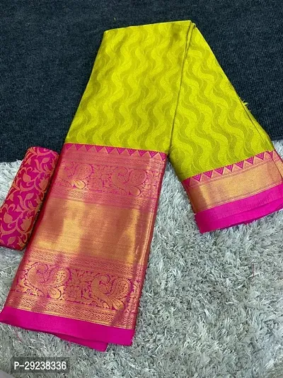 Beautiful Green Cotton Silk Zari Saree With Blouse Piece For Women-thumb0