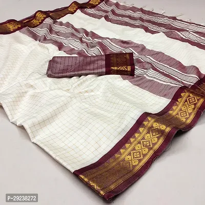 Beautiful White Cotton Silk Zari Saree With Blouse Piece For Women