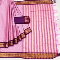 Beautiful Pink Cotton Silk Zari Saree With Blouse Piece For Women-thumb1