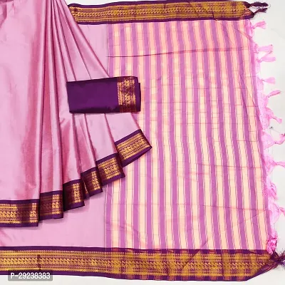 Beautiful Pink Cotton Silk Zari Saree With Blouse Piece For Women-thumb2