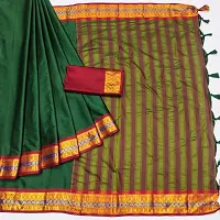 Beautiful Green Cotton Silk Zari Saree With Blouse Piece For Women-thumb1