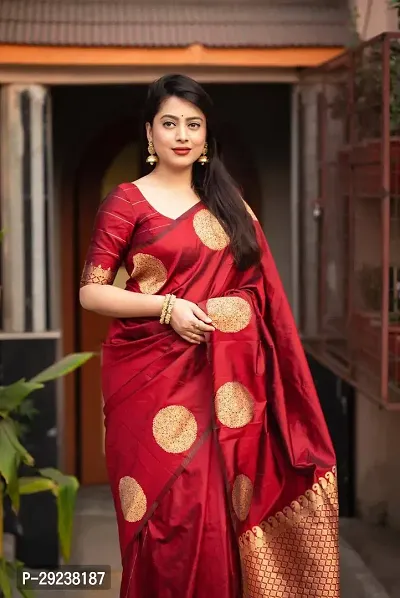 Beautiful Red Art Silk Embellished Saree With Blouse Piece For Women-thumb3