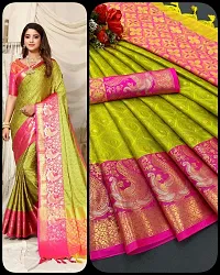 Beautiful Green Cotton Silk Zari Saree With Blouse Piece For Women-thumb3