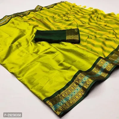 Beautiful Yellow Cotton Silk Zari Saree With Blouse Piece For Women