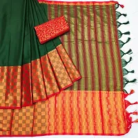 Beautiful Green Cotton Silk Zari Saree With Blouse Piece For Women-thumb1