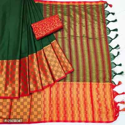 Beautiful Green Cotton Silk Zari Saree With Blouse Piece For Women-thumb2