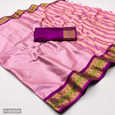 Beautiful Pink Cotton Silk Zari Saree With Blouse Piece For Women