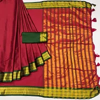 Beautiful Maroon Cotton Silk Zari Saree With Blouse Piece For Women-thumb1