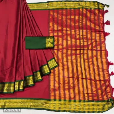 Beautiful Maroon Cotton Silk Zari Saree With Blouse Piece For Women-thumb2