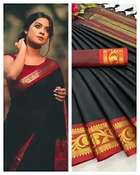 Beautiful Black Cotton Silk Zari Saree With Blouse Piece For Women-thumb3