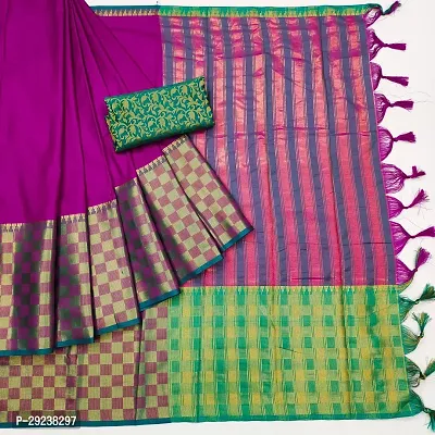 Beautiful Purple Cotton Silk Zari Saree With Blouse Piece For Women-thumb2