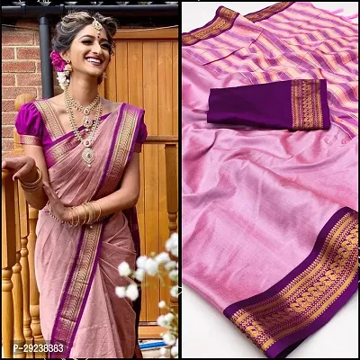 Beautiful Pink Cotton Silk Zari Saree With Blouse Piece For Women-thumb3