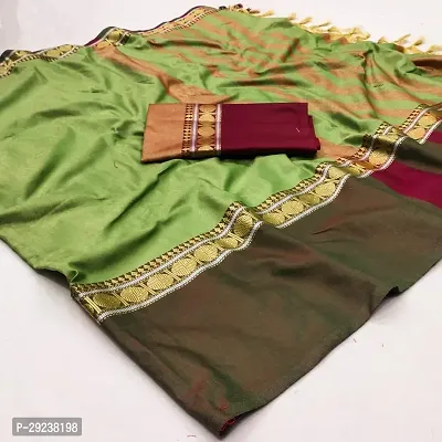 Beautiful Olive Cotton Silk Zari Saree With Blouse Piece For Women