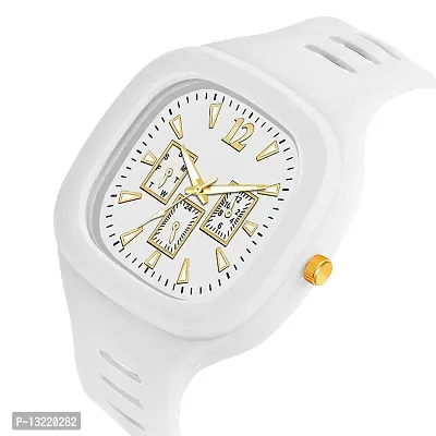 White Mirror Color Watches For Boys Analog Mirror Fashions Trendy Watch For Men or Boys Square Dial Multi Silicone Strap ADDI Stylish Designer Analog Watch