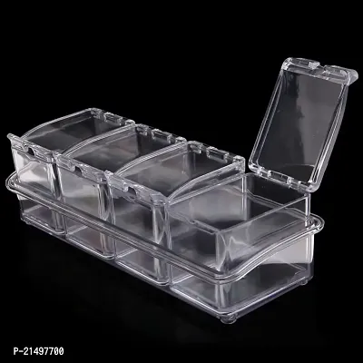 4square Crystal Seasoning Acrylic Box Pepper Salt Spice Rack Plastic 4 Box with Spoons Kitchen See Through Storage Containers Cooking Tools-thumb5