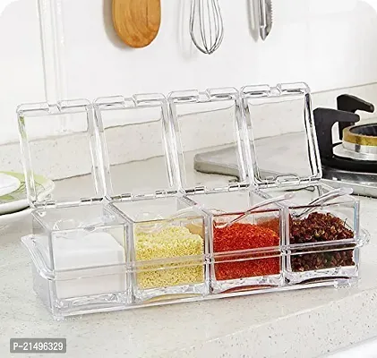 4square Acrylic Seasoning Box Case Condiment Bottles Set Salt Spice Rack/Jar Storage Box Container Kitchen Tool (4IN1)-thumb5