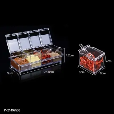 4square Crystal Seasoning Acrylic Box Plastic Spice Rack, 4 Box with Spoons-thumb2