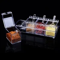 4square Crystal Seasoning Acrylic Box Plastic Spice Rack, 4 Box with Spoons-thumb3