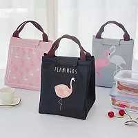 jk enterprise Flamingo Portable Insulated Oxford Lunch Bag Thermal Food Picnic Lunch Bags- Black-thumb2