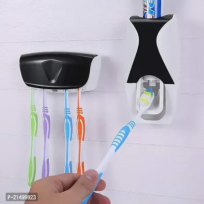 SVK Dream Plastic Automatic Hands Free Toothpaste Dispenser Wall Mounted Toothpaste Squeezer Dispenser with Detachable 5 Hole Toothbrush Holder (Multicolor)-thumb0