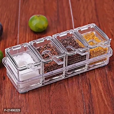 4square Acrylic Seasoning Box Case Condiment Bottles Set Salt Spice Rack/Jar Storage Box Container Kitchen Tool (4IN1)-thumb2