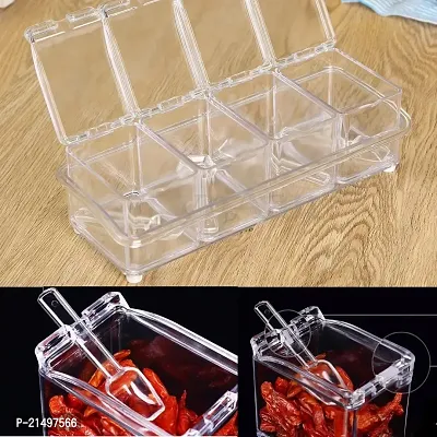 4square Crystal Seasoning Acrylic Box Plastic Spice Rack, 4 Box with Spoons-thumb5