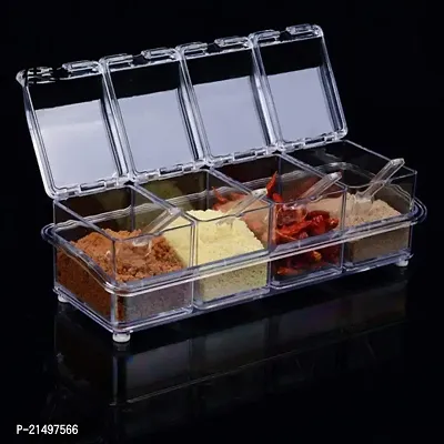 4square Crystal Seasoning Acrylic Box Plastic Spice Rack, 4 Box with Spoons-thumb3