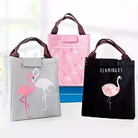 jk enterprise Flamingo Portable Insulated Oxford Lunch Bag Thermal Food Picnic Lunch Bags- Black-thumb3