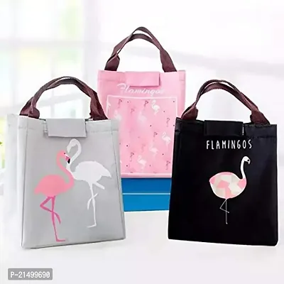 jk enterprise Flamingo Portable Insulated Oxford Lunch Bag Thermal Food Picnic Lunch Bags- Black-thumb4