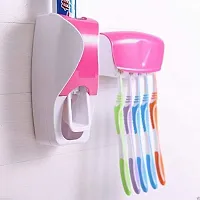 SVK Dream Plastic Automatic Hands Free Toothpaste Dispenser Wall Mounted Toothpaste Squeezer Dispenser with Detachable 5 Hole Toothbrush Holder (Multicolor)-thumb1
