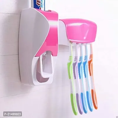 SVK Dream Plastic Automatic Hands Free Toothpaste Dispenser Wall Mounted Toothpaste Squeezer Dispenser with Detachable 5 Hole Toothbrush Holder (Multicolor)-thumb2