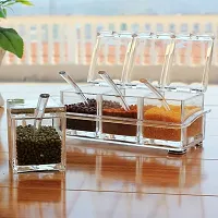 Dreamworld Crystal Seasoning Acrylic Box Plastic Spice Rack, 4 Box With Spoons-thumb1