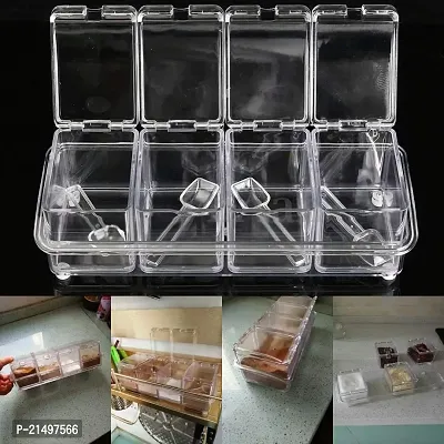 4square Crystal Seasoning Acrylic Box Plastic Spice Rack, 4 Box with Spoons