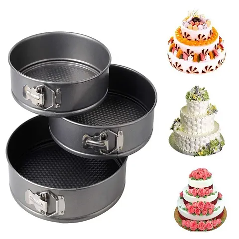 svk dream Round Aluminium Non-Stick Backing Cake Moulds Pan Can be Used in Microwave Ovens (Black) - Set of 3