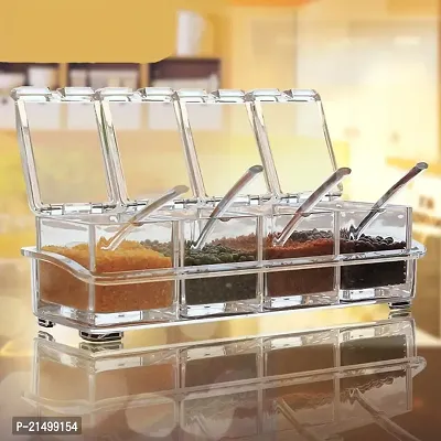Dreamworld Crystal Seasoning Acrylic Box Plastic Spice Rack, 4 Box With Spoons
