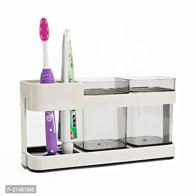 4square 2 Cups Toothbrush, Toothpaste Stand Holder, Kitchen  Bathroom Storage Organizer-thumb3