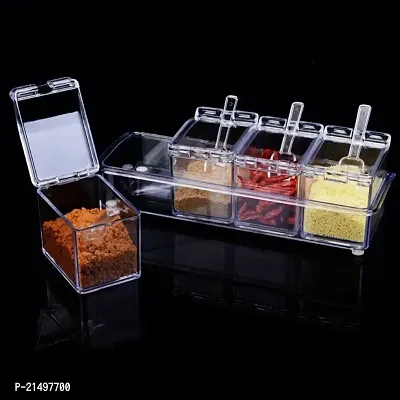 4square Crystal Seasoning Acrylic Box Pepper Salt Spice Rack Plastic 4 Box with Spoons Kitchen See Through Storage Containers Cooking Tools-thumb4