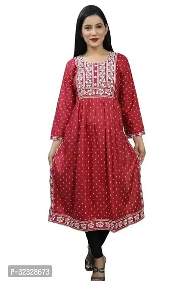 Elegant Red Rayon Embroidered Kurta For Women-thumb0