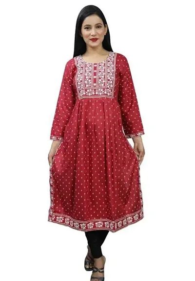 Women fancy naira kurti embroidery work rayon