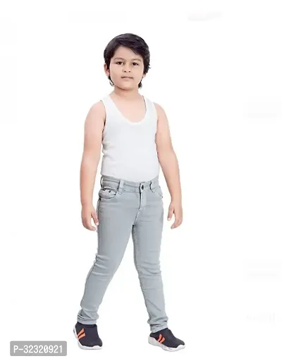 Stylish Grey Cotton Blend Solid Straight Fit Jeans For Boy-thumb0